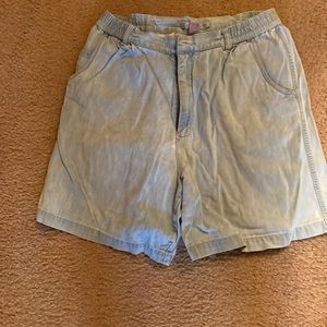 Denim shorts with partial elastic waistband
